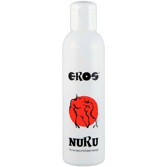 Olio da massaggio Nuru ricco di minerali EROS CLASSIC LINE, bottiglia da 1000 ml, trasparente con etichetta blu e bianca.