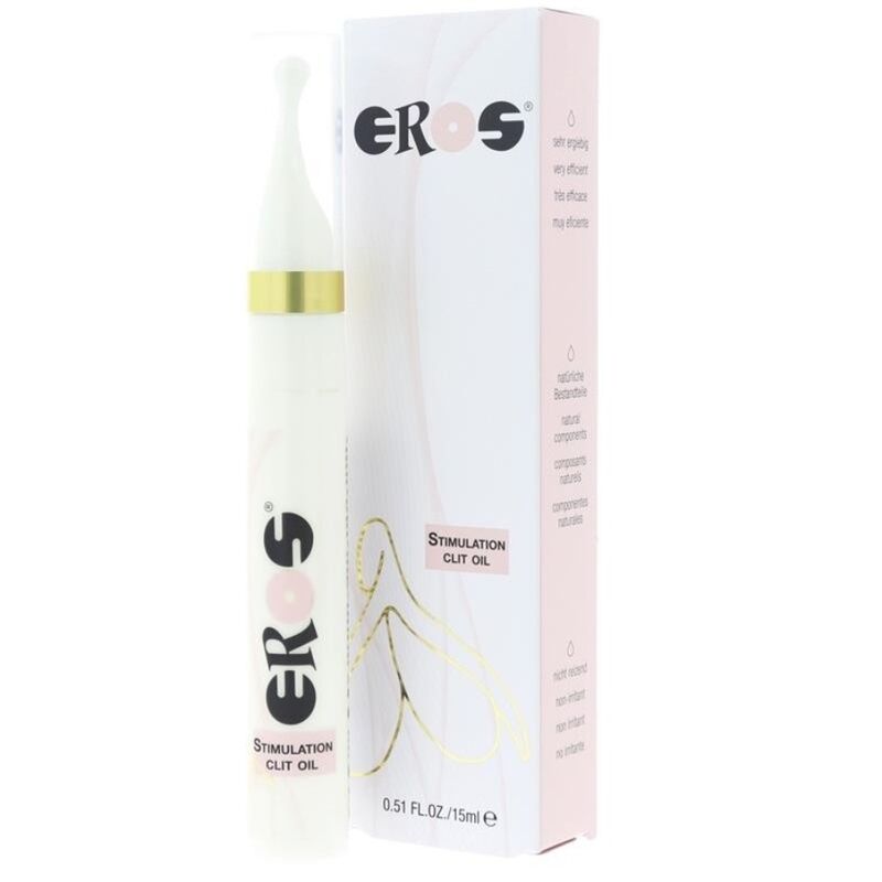 Olio stimolante clitoride EROS CLASSIC LINE in bottiglia da 15 ml, con confezione e etichetta visibile.