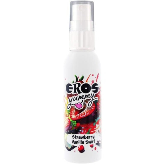 Spray corpo EROS YUMMY Fragola Vainilla Swirl della linea EROS CLASSIC LINE, flacone da 50 ml con aroma dolce e invitante.