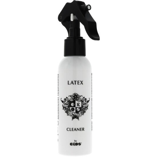 Detergente lattice EROS FETISH LINE, 150 ml, con confezione bianca e dettagli trasparenti, ideale per cura e pulizia.