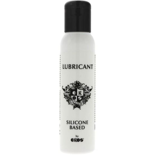 Lubrificante a base di silicone EROS FETISH LINE in bottiglia da 100 ml, ideale per uso intimo e sensuale.