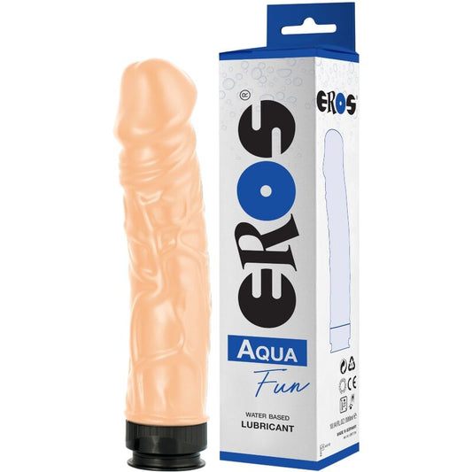 Dildo Aqua Fun di EROS TOY BOTTLES con lubrificante a base acqua, in silicone blu, con design ergonomico e dettagli realistici.