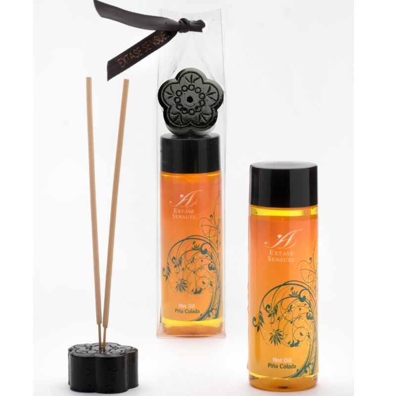 Olio calore stimolante Piña Colada di EXTASE SENSUAL, bottiglia da 100 ml, con etichetta e dettagli del prodotto visibili