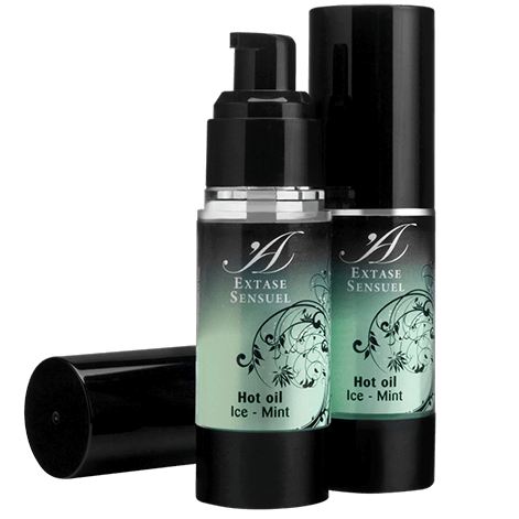 Olio da massaggio EXTASE SENSUAL con effetto ghiaccio extra fresco in bottiglia da 100 ml, ideale per massaggi rilassanti e rinfrescanti.
