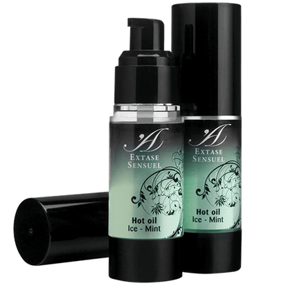 Olio da massaggio EXTASE SENSUAL con effetto ghiaccio extra fresco in bottiglia da 100 ml, ideale per massaggi rilassanti e rinfrescanti.