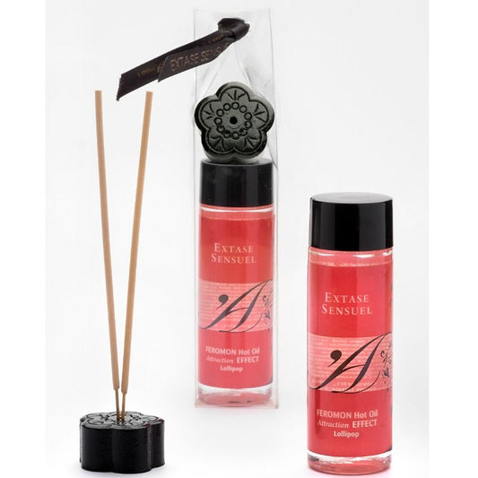 Olio da massaggio EXTASE SENSUAL con effetto calore e feromoni, bottiglia da 100 ml, ideale per massaggi sensuali.