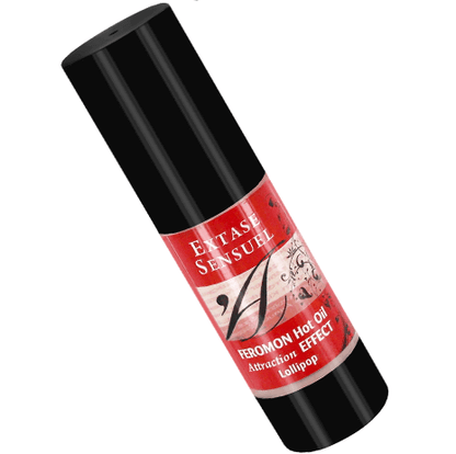 Olio da massaggio EXTASE SENSUAL con effetto riscaldante e feromoni, contenuto da 30 ml, bottiglia con etichetta nera.