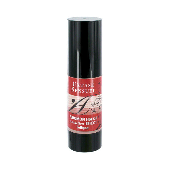 Olio da massaggio EXTASE SENSUAL effetto riscaldante ai feromoni, 30 ml, bottiglia con etichetta e tappo.