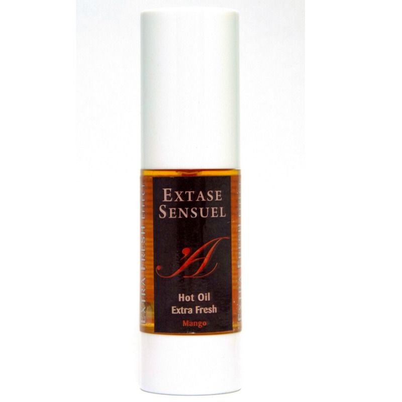 Olio stimolante al mango EXTASE SENSUAL, bottiglia da 30 ml con etichetta colorata e tappo nero, per massaggi sensoriali