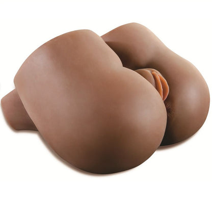 Per il prodotto EXTREME TOYZ, dildo realistico nero con vagina e ano, compatto e dettagliato, ideale per piacere intenso.