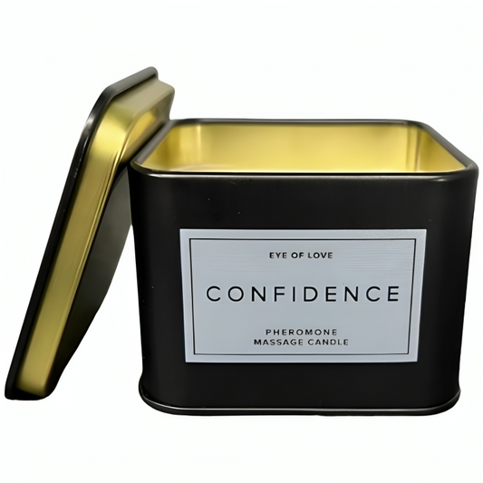 Candela da massaggio EYE OF LOVE Fiducia per uomo, 150 ml, con design elegante e dettagli visibili sulla confezione.