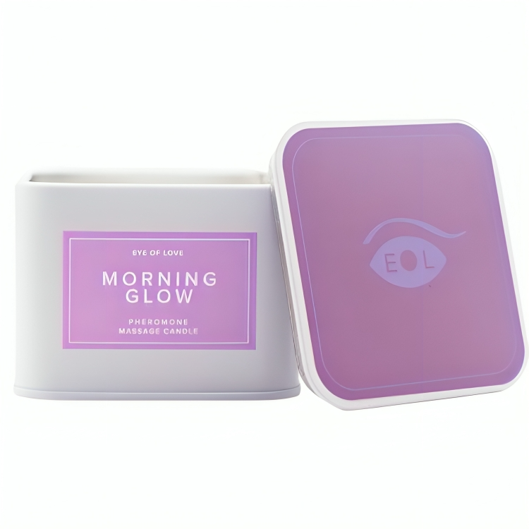 Candela da massaggio Morning Glow di Eye of Love, 150 ml, con aroma rilassante, ideale per momenti di benessere e relax.