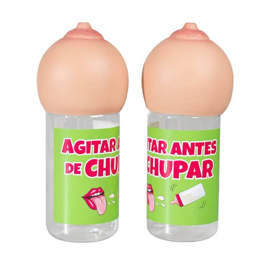 Bottiglia teta FEMARVI in plastica con tappo, ideale per alimenti e bevande, in colore trasparente.
