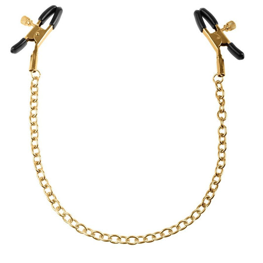 Pinze per capezzoli Fetish Fantasy Gold, in metallo dorato, con manici regolabili e design elegante, per giochi di dominazione e sensazioni.