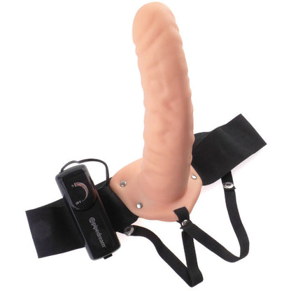 Fetish Fantasy Series strap-on vibrante marrone da 19 cm con cavo, in materiale realistico, per giochi intimi e stimolanti.