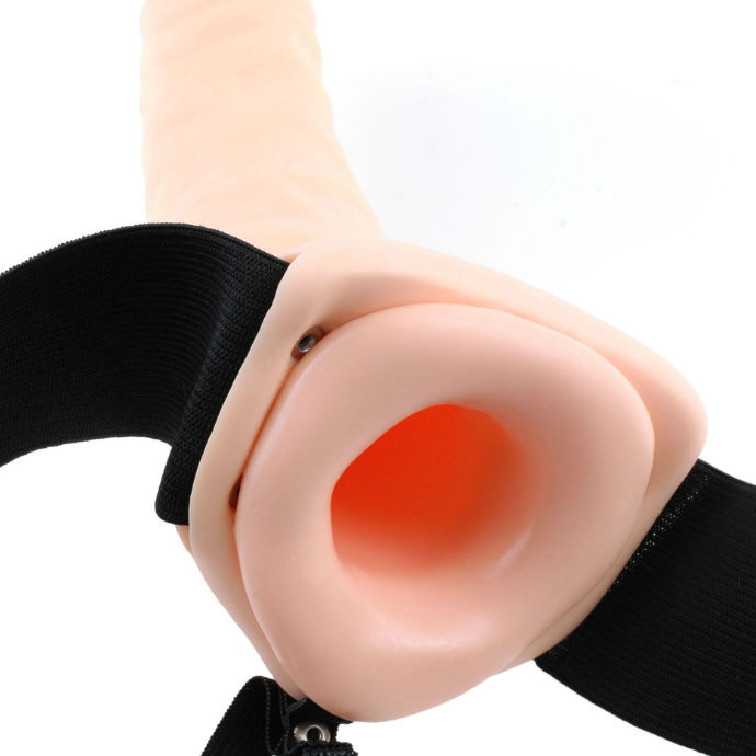 Fetish Fantasy Series strap-on vibrante da 19 cm con cavo marrone, prodotto di fantasia BDSM con dettagli realistici.
