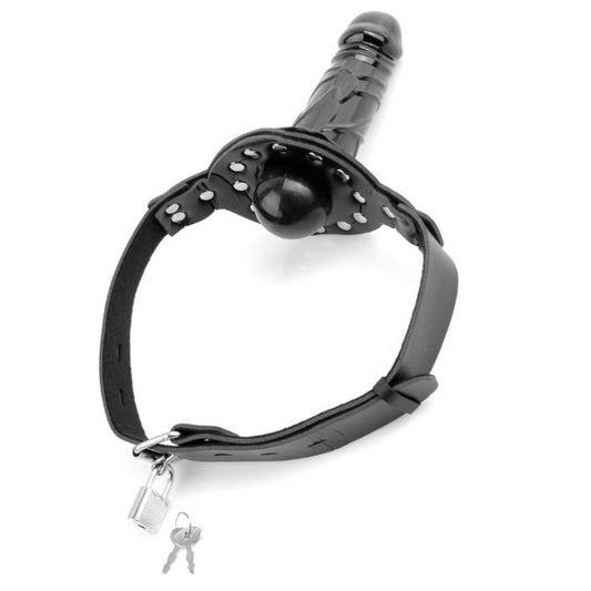 Gancio da palla deluxe della serie Fetish Fantasy con dildo, accessorio BDSM in morbido silicone nero e cinturino regolabile.