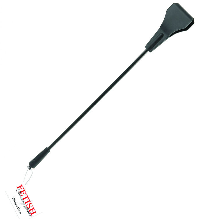 Cinghia in silicone della serie Fetish Fantasy, cinturino nero con manico, ideale per giochi BDSM e ruolo.