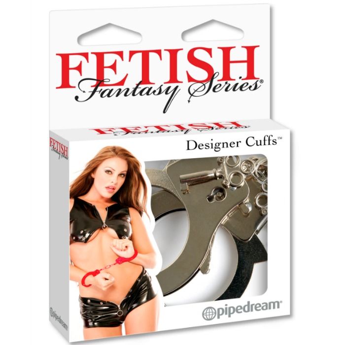 Coppia di manette in metallo della serie Fetish Fantasy, con cinturini regolabili e finiture robuste, ideali per giochi di ruolo BDSM