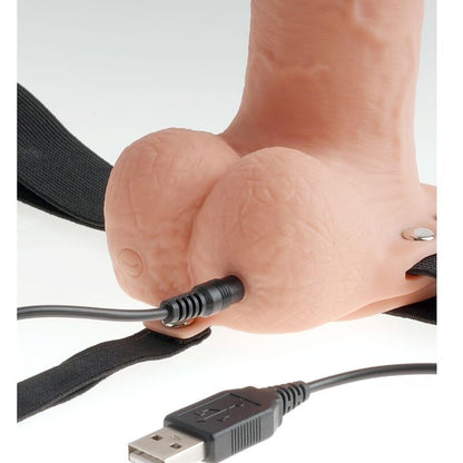 Imbracatura regolabile Fetish Fantasy Series con pene realistico, sfere ricaricabili e vibratore da 23 cm, nero e dettagliato.