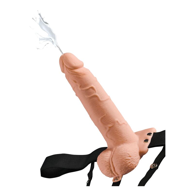 Imbracatura regolabile in silicone con pene realistico da 19 cm e sfere squirting, marca Fetish Fantasy Series.