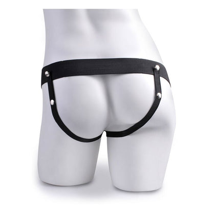 Imbracatura regolabile per pene realistico con sfere squirting, lunga 19 cm, della serie Fetish Fantasy, in dettaglio.