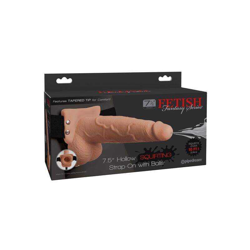 Imbracatura regolabile per pene realistico con sfere squirting, 19 cm, marca Fetish Fantasy Series, dettaglio di materiali e design
