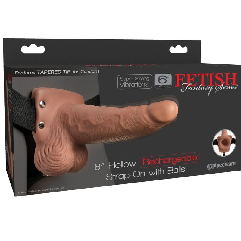 Imbracatura regolabile per pene realistico con testicoli e vibratore da 15 cm, prodotto della serie Fetish Fantasy.