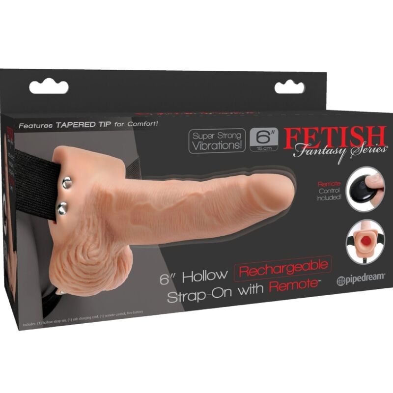 Imbragatura regolabile per pene realistico con testicoli, telecomando, vibratore ricaricabile di 15 cm, della serie Fetish Fantasy.