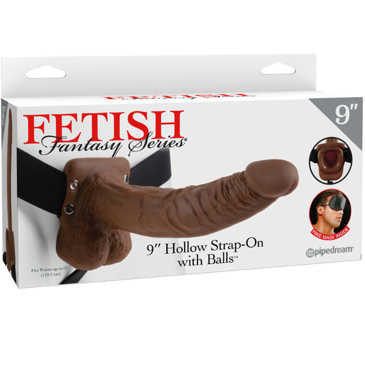 FETISH FANTASY SERIES - Serie 9 strap-on cavo con sfera marrone, lunghezza 22,9 cm, realizzato in materiale morbido e realistico.