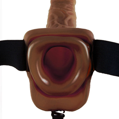 Fetish Fantasy Series strap-on con sfera cava marrone, lunghezza 22,9 cm, accessorio per giochi di ruolo e intimità.