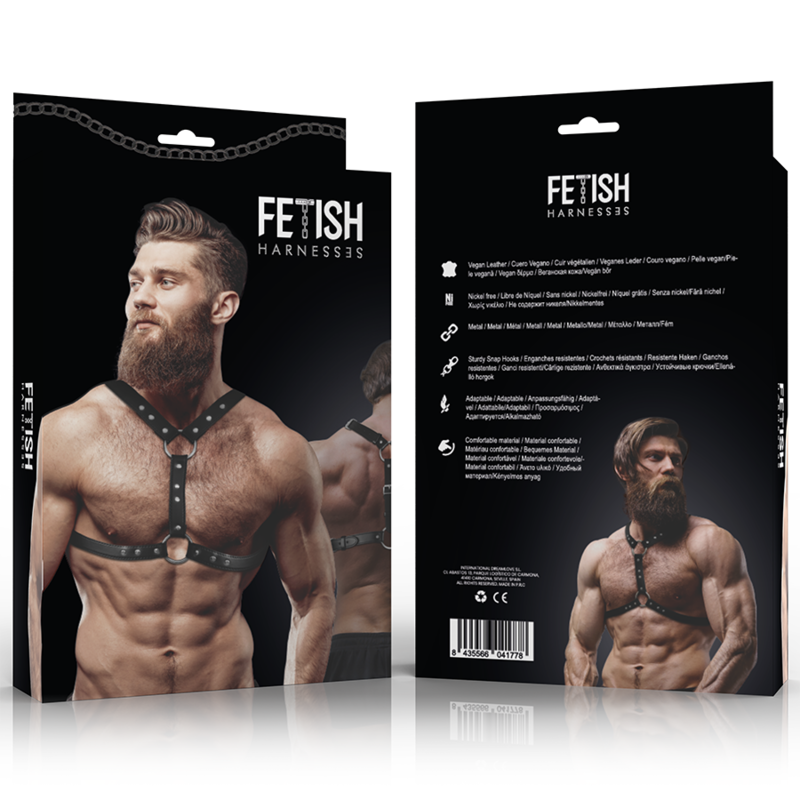 Imbracatura per il petto in ecopelle Fetish Submissive Attitude con supporto doppio e borchie, ideale per look fetish maschile.
