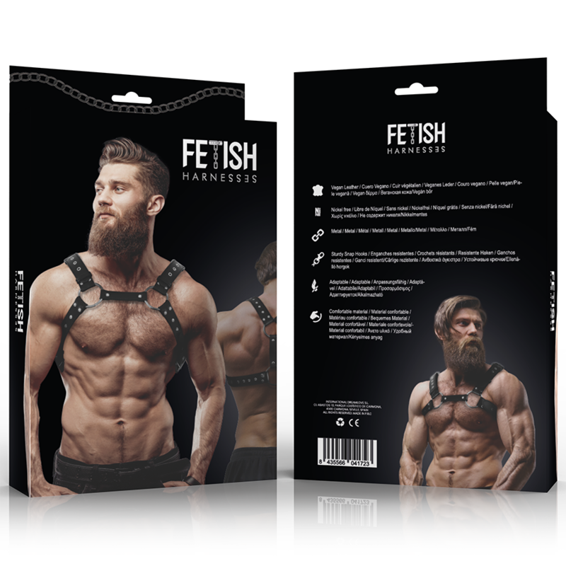 Imbracatura per il petto in ecopelle FETISH SUBMISSIVE ATTITUDE con borchie, stile dominante e accessorio per BDSM maschile