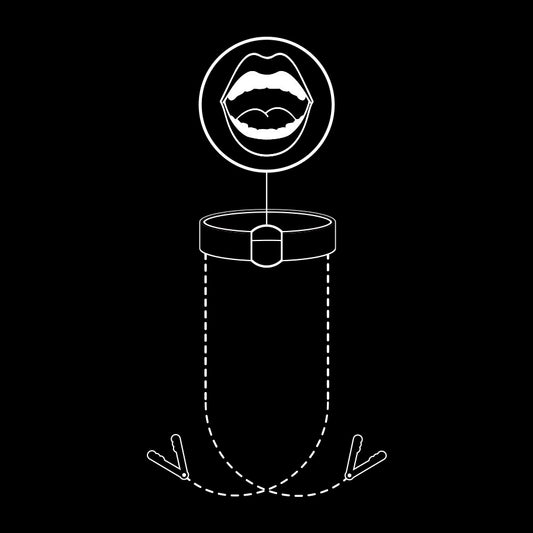 Anello gag con morsetti per capezzoli della linea Fetish Submissive Bondage, dispositivo di bondage e sottomissione.