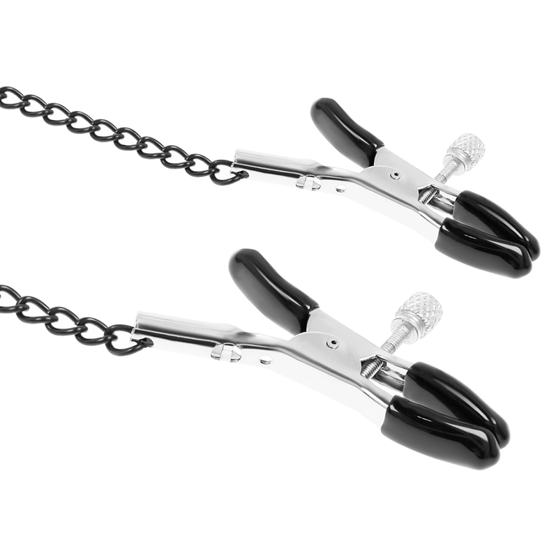 Anello gag con morsetti per capezzoli della linea Fetish Submissive Bondage, in acciaio e silicone, per giochi BDSM.