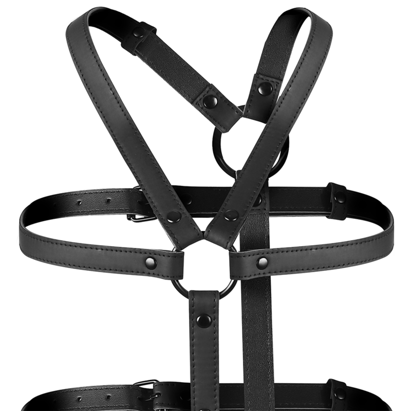 Imbracatura regolabile per torso e braccia Fetish Submissive Bondage, in stile BDSM, con cinturini e chiusure robuste.