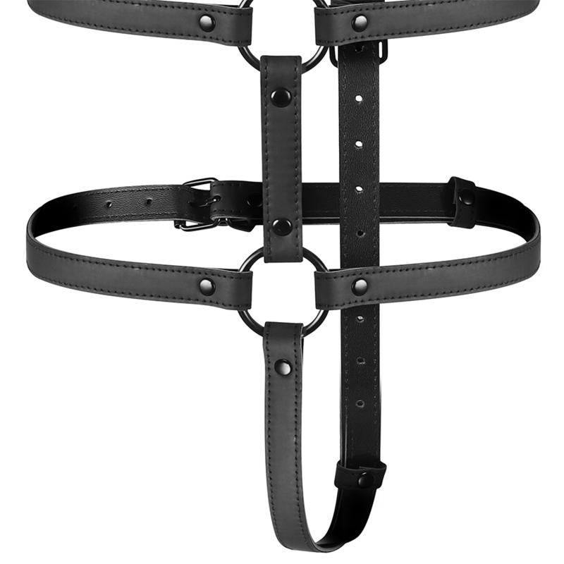 Imbracatura regolabile per torace e braccia FETISH SUBMISSIVE BONDAGE, accessorio bondage BDSM, in pelle nera.