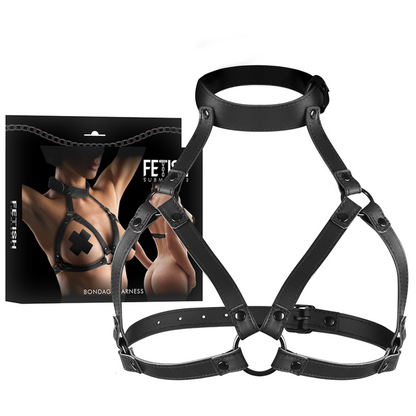 Imbracatura torace regolabile FETISH SUBMISSIVE BONDAGE, accessorio in pelle con cinturini e fibbie per BDSM e giochi di ruolo.