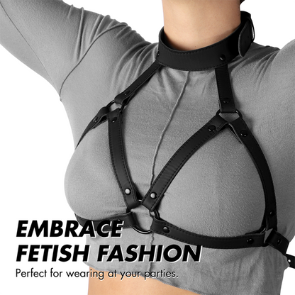 Imbracatura torace regolabile Fetish Submissive Bondage, cinturino in pelle nero con fibbie metalliche, accessorio BDSM per giochi di ruolo