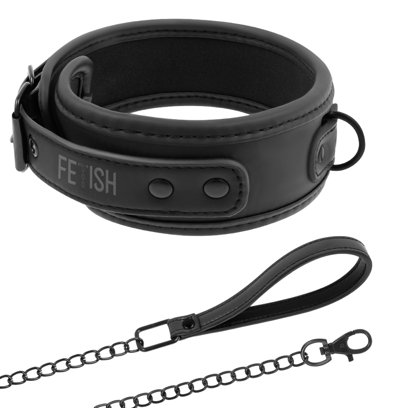 Collana a catena con fodera in neoprene di FETISH SUBMISSIVE BONDAGE, accessorio di bondage e sottomissione in nylon nero.