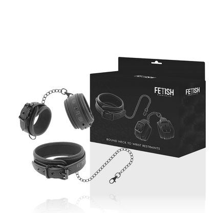 Collana e manette in pelle vegana con fodera in Noprene, accessori bondage FETISH SUBMISSIVE BONDAGE, stile submissive e fetish
