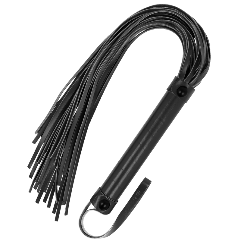 Frusta in pelle vegana FETISH SUBMISSIVE BONDAGE, strumento per BDSM con impugnatura e superficie liscia, visibile in immagine.