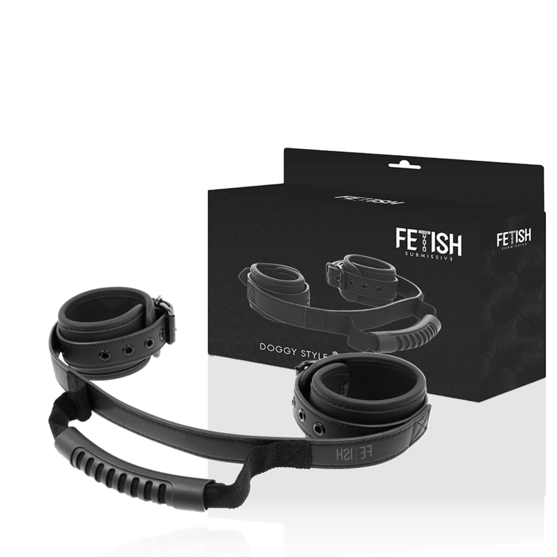 Manette FETISH SUBMISSIVE con fodera in neoprene e maniglia, per giochi di sottomissione e bondage, prodotto di FETISH SUBMISSIVE BONDAGE