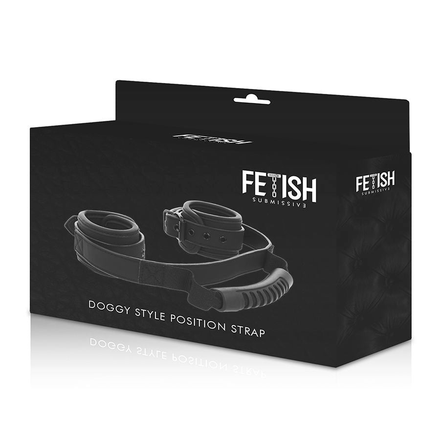 Manette submissive FETISH SUBMISSIVE con fodera in neoprene e maniglia, accessori bondage per giochi di ruolo e BDSM.