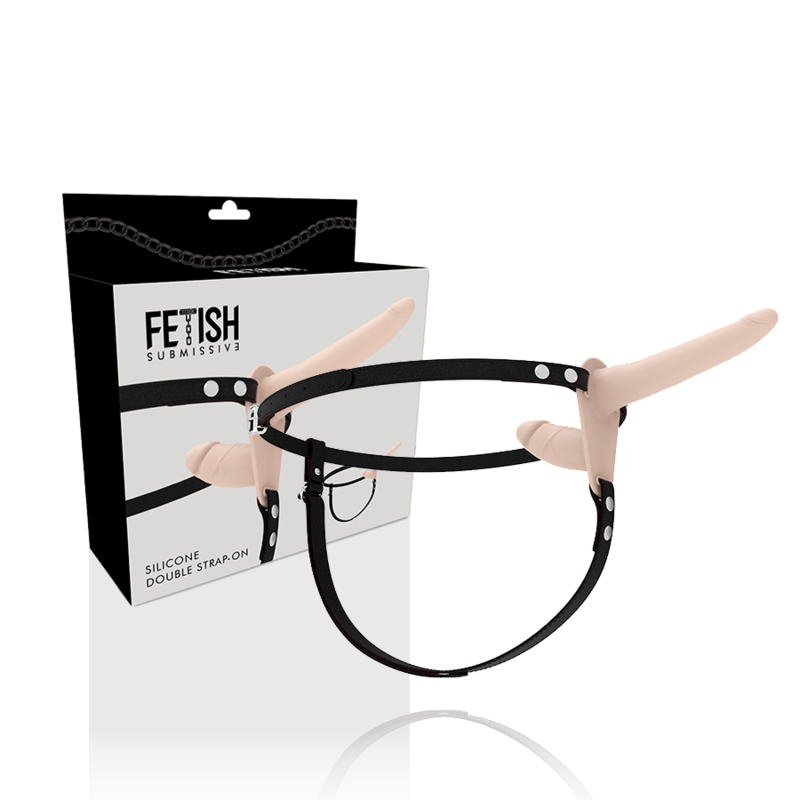 Imbracatura fetish submissive FETISH SUBMISSIVE HARNESS con doppia penetrazione in pelle, dettaglio visibile in immagine