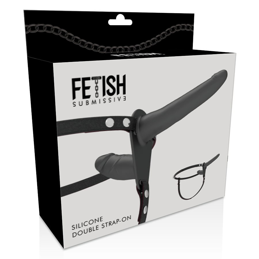 Immagine del FETISH SUBMISSIVE HARNESS con doppia penetrazione nera, accessorio erotico in pelle di alta qualità.