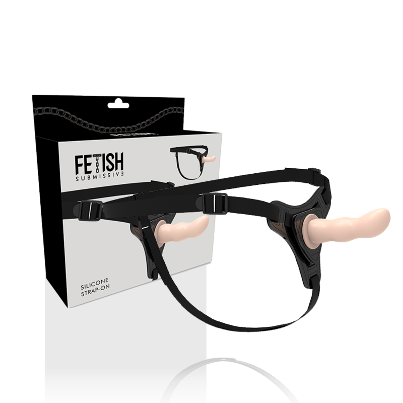 Imbracatura fetish submissive in silicone flesh con G-spot di 12,5 cm, visibile in primo piano su sfondo neutro.