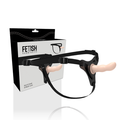 Imbracatura fetish submissive in silicone flesh con G-spot di 12,5 cm, visibile in primo piano su sfondo neutro.