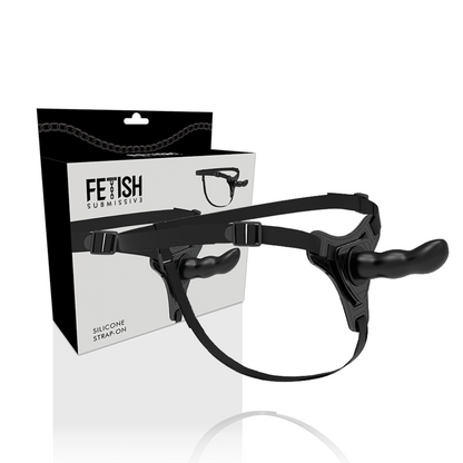 FETISH SUBMISSIVE HARNESS, silicone nero con punto G da 16 cm, accessorio fetish e submissive in immagini.