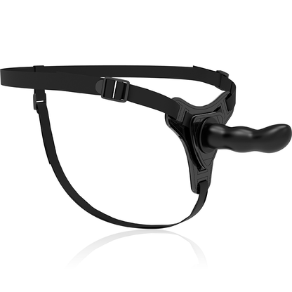 Imbracatura fetish submissive in silicone nero con punto G da 16 cm, dettaglio visibile nell'immagine.